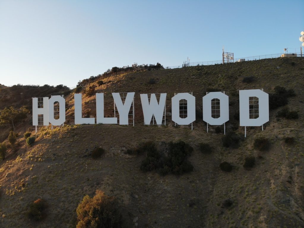 the Hollywood sign on a rocky hill